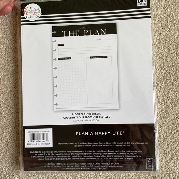 NEW! The Happy Planner The Plan Classic Block Pad (1 Pad, 100 Sheets) - Picture 2 of 2